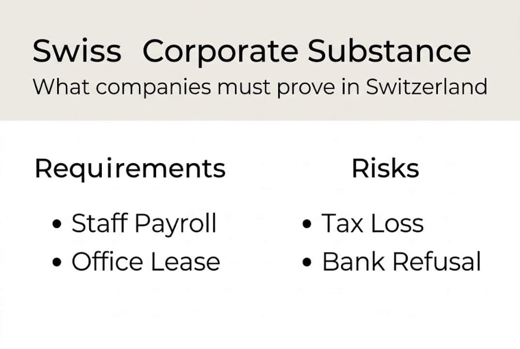 Infographic outlining Swiss substance requirements and risks