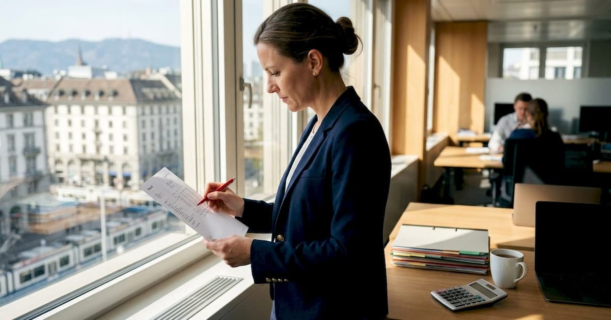 Payroll manager reviewing Swiss salary records