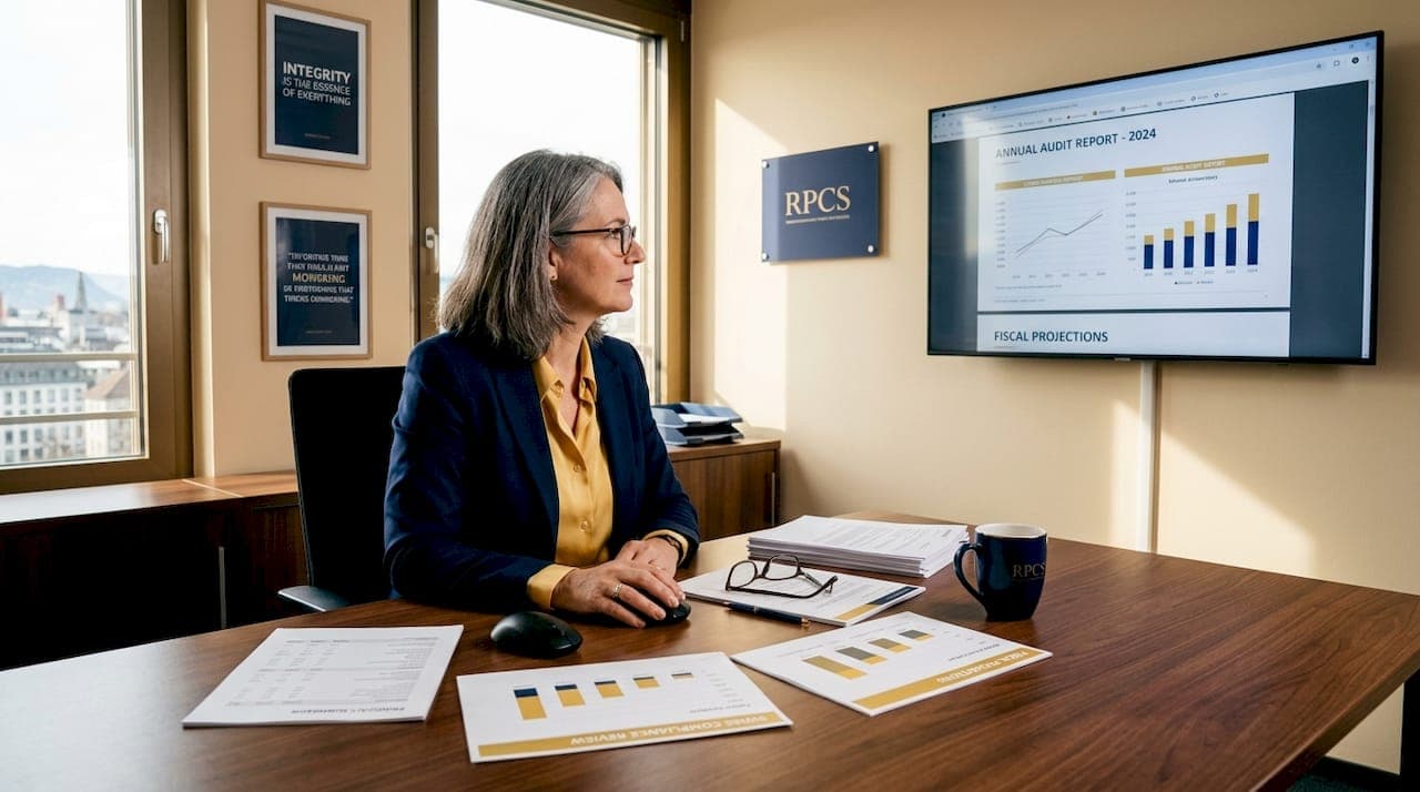 Audit committee chair reviewing financial reports