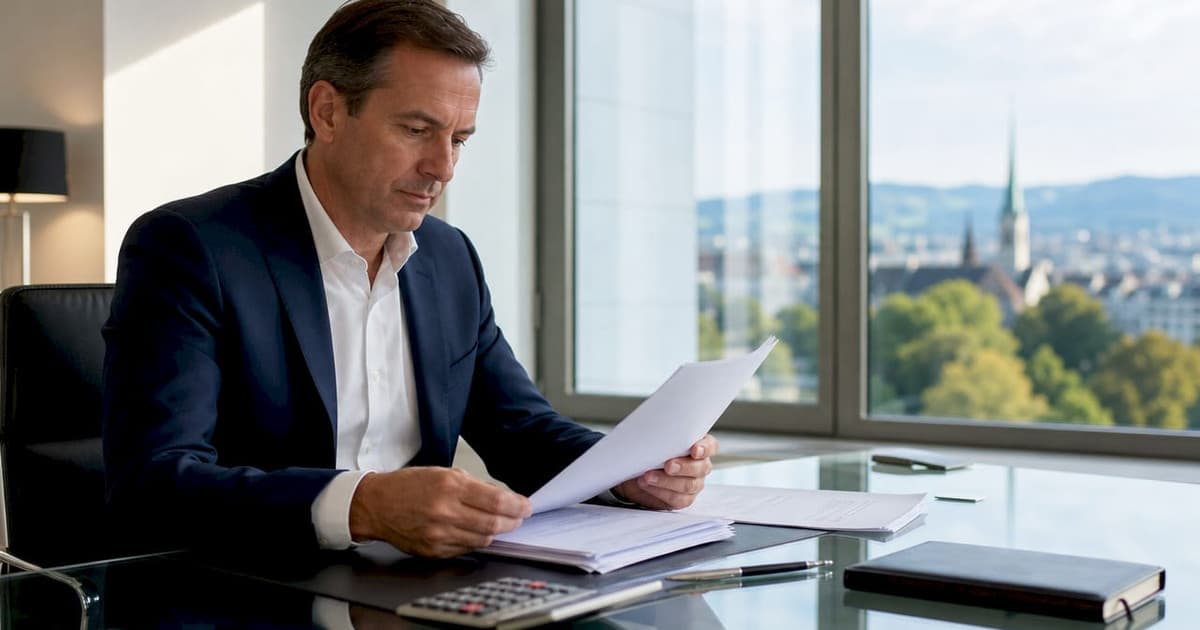 Business owner reviewing succession documents in Switzerland