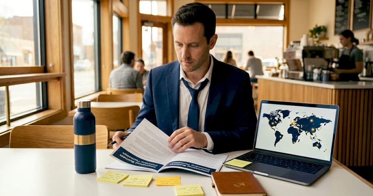 Businessman reviewing international company formation documents