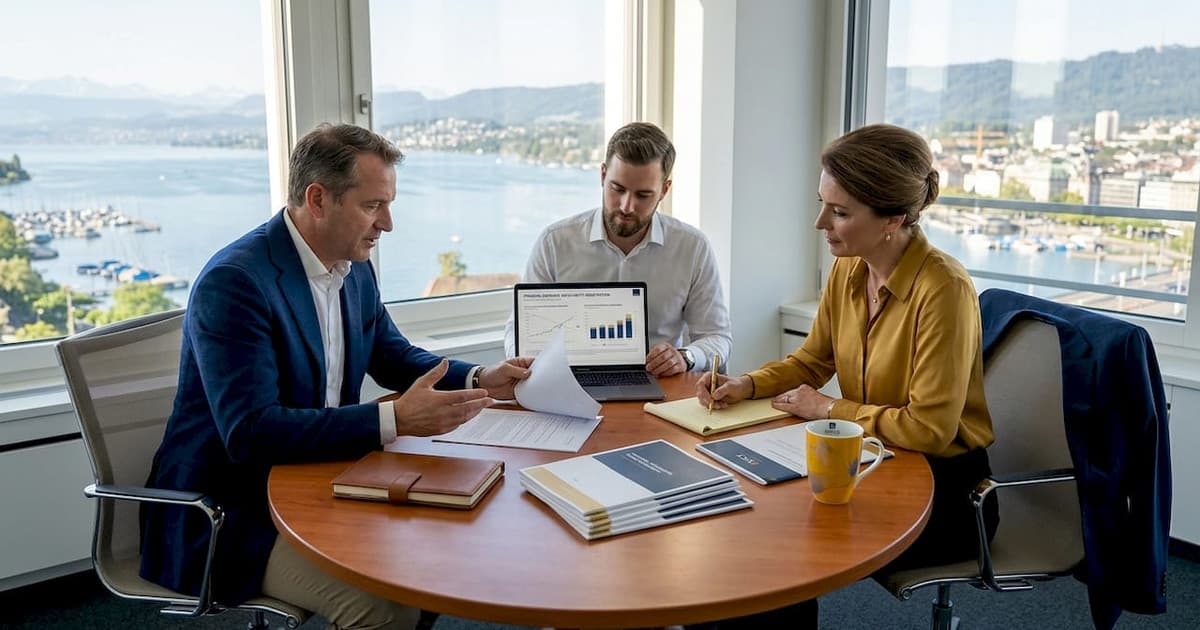 Family office professionals meeting in a Swiss office